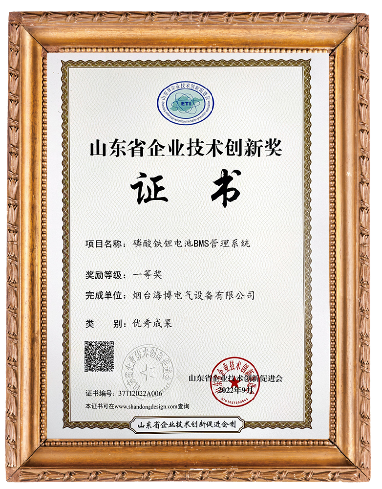 First Prize of Technical Innovation Award for BMS Management System of Lithium Iron Phosphate Battery