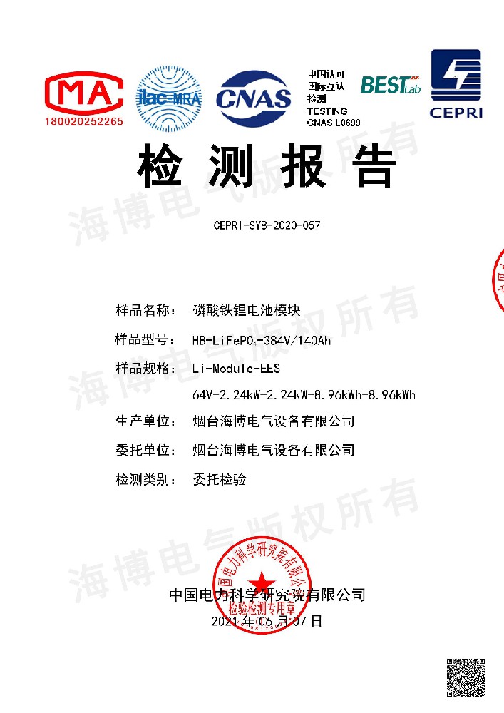 Lithium iron phosphate battery module testing report