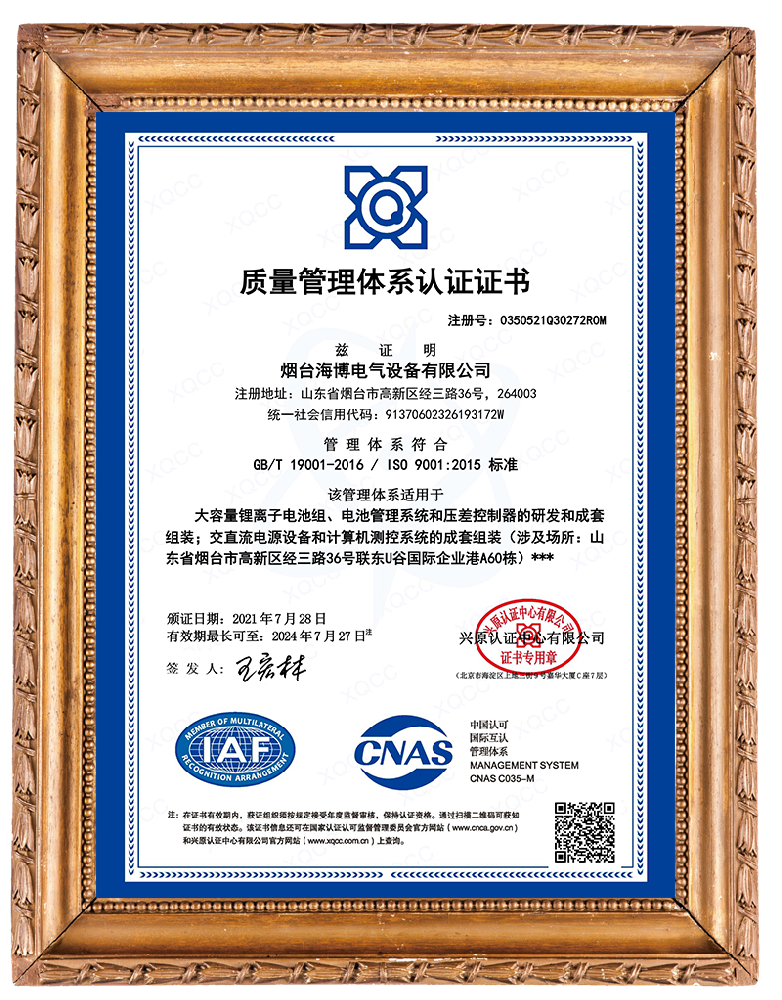 Quality Management System Certification Certificate